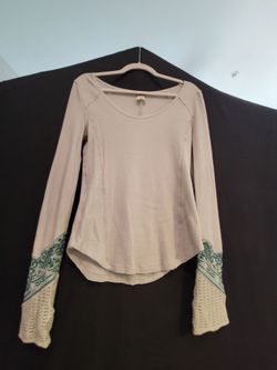 Free People Bandana & Lace Cuff Thermal - Cream/Sage - Size M - EXCELLENT
