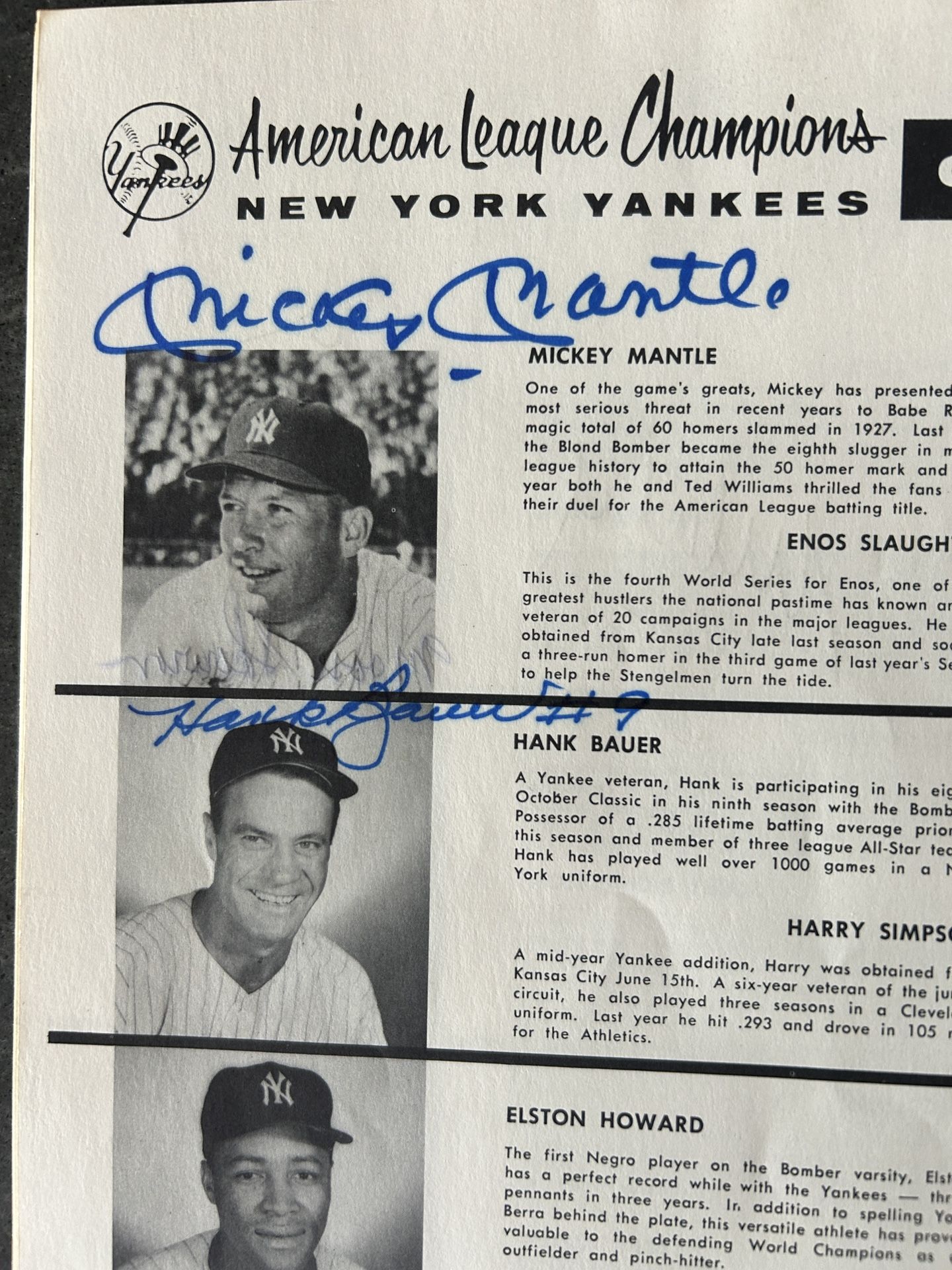 1957 world series program Mickey Mantle Hank Aaron auto PSA certified . 28 autographs total