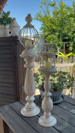 Distressed Birdcage Candle Holder Set