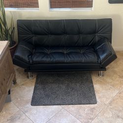 6'  Black Vegan Leather Convertible Couch