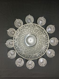 Mid-Century Starburst Glass Punch Bowl Set - 12 Cups + Large Bowl