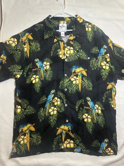 Guy Harvey Bluewater Wear 2XL Silk Short Sleeve Parrot Tropical Button-Up Shirt