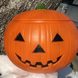 1991 RARE Union Products Pumpkin w/Cover/Lid-Vintage Halloween