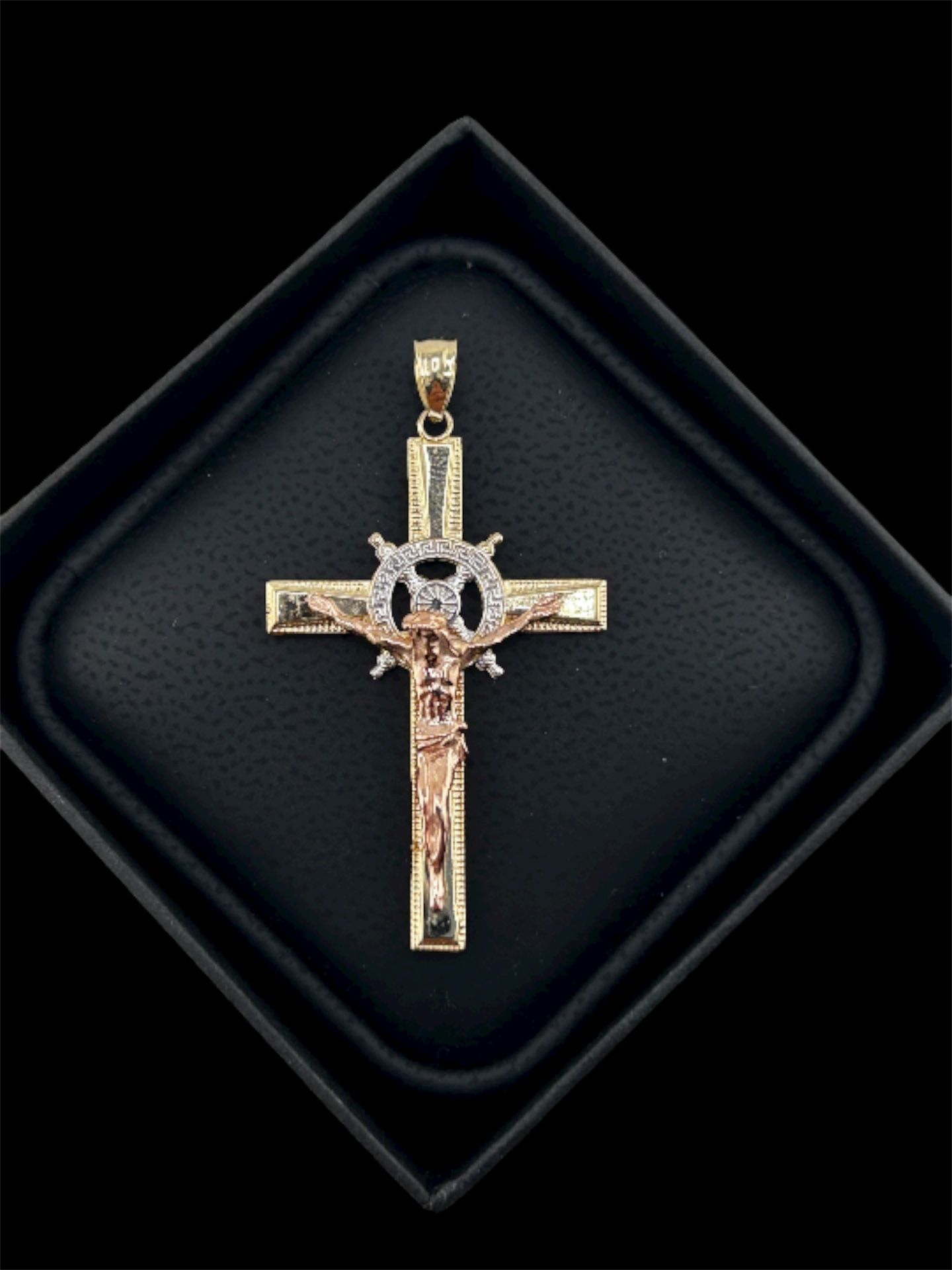 Tri-color Cross Pendant In 14k Solid Gold