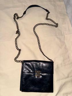 Black Leather Crossbody Bag with Chain Strap