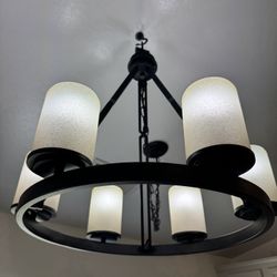 Modern 6-Light Chandelier – Black Ring with Frosted Glass Shades