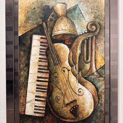 Large Framed Abstract Musical Wall Art