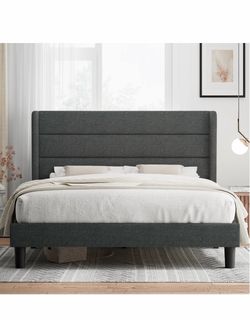 Dark Gray Upholstered Platform Bed Frame