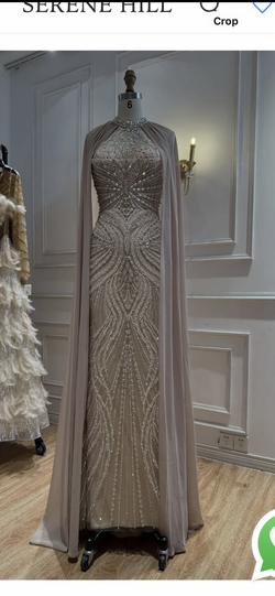Beaded cape gown size 6 nude