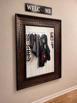 The Bombay Company Connor Wall Mirror 48x36 Brown Woven Textured Decorative Mirror