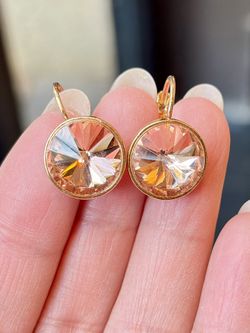 Champagne Color Brilliant Crystal Statement Drop Earrings