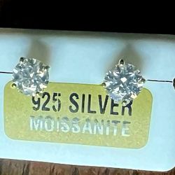 925 Sterling Yellow Sliver and Moissanite Earrings (Passes Diamond Tester)