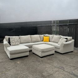Ashley Furniture Large Beige 3 Piece Sectional Couch Sofa Set with FREE Ottoman - 🚚 DELIVERY AVAILABLE 
