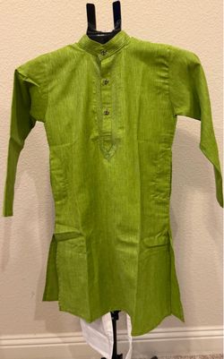 Light green color textured cotton silk Kurta with White Pajama for Boys/Kids