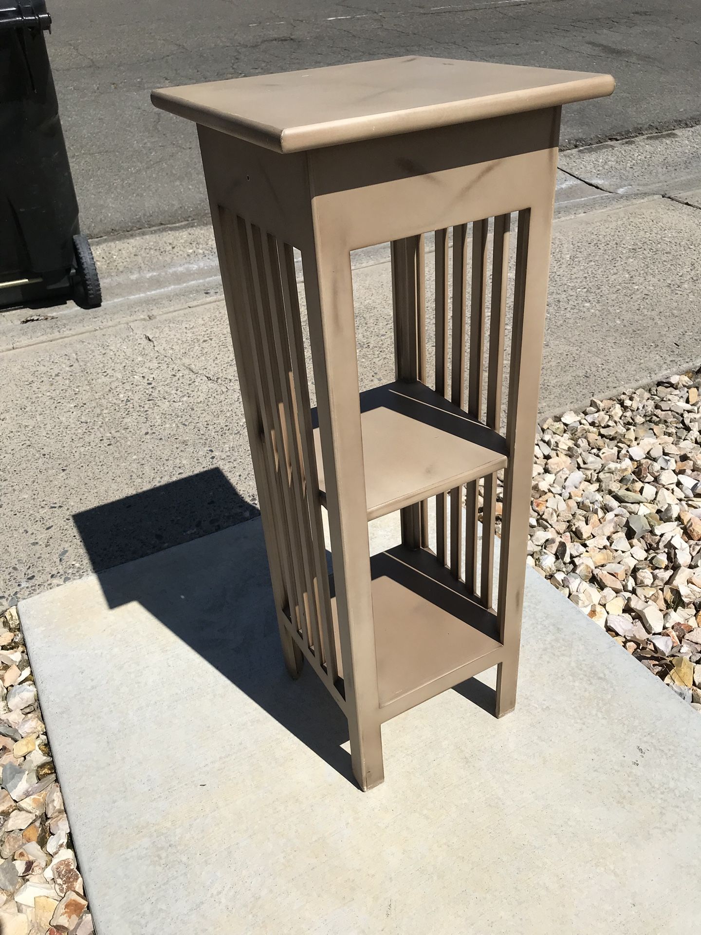 TALL TABLE - 14”X14”X 3FT TALL WITH TWO SHELVES