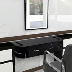 Modern Wall-Mounted Barber Cabinet with Locking Drawer for Hair Stylist, Black