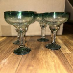 Vintage Glasses With Green Rim And Bottom 