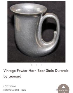 Vintage Pewter Horn Beer Stein
