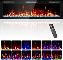 Electric Fireplace 60” Ultra Narrow Bezel Recessed and Wall Mounted Fire Places with Remote Control, Touch Screen