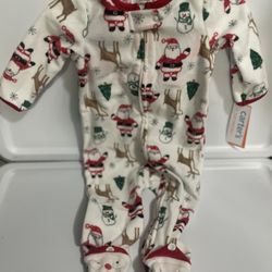 Carter's Just One You  Baby boys and girls Santa Christmas Fleece Fleece Footed Pajama - White 