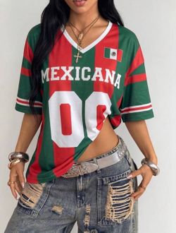 Women’s 2026 World Cup Women's Mex ico Style Knit V-Neck Casual Top