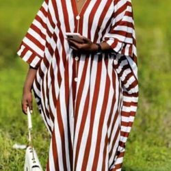 SANTORINI STRIPED LINEN DRESS (GRAY is only one left  green one 