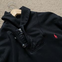Polo Ralph Lauren Quarter Zip Half Zip Sweater Black Mens Large Small Pony