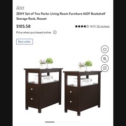 Set of Two Parlor Living Room Furniture MDF Bookshelf Storage Rack, Russet