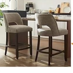 26" Bar Stools Set of 4, Faux Leather Counter Height Bar Stools with Backrest and Rubberwood Legs, Upholstered Barstools for Kitchen Island, Bar and D