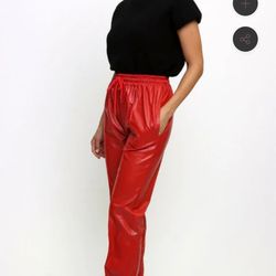 New faux leather red pants