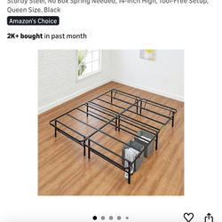 Amazon Basics Bed Frame with Storage, Foldable Metal Platform, Sturdy Steel, No Box Spring Needed, 14-inch High, Tool-Free Setup, Queen Size, Black