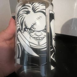 Halloween Themed Bamboo Lid Glass Cup