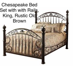 Brand New Chesapeake Bed Set with with Rails, Eastern King, Rustic Old Brown Home furniture household general