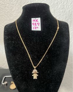 14K Solid Gold Chain and Pendant For Wedding 4.8Gr 17 Inches Long