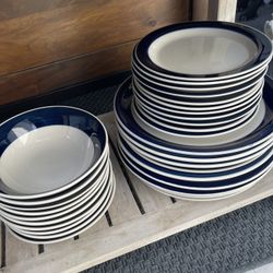 Blue Rimmed Dishes. Ceramic. $20 For All. 9 Dinner Dishes 