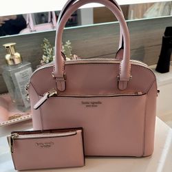 Kate Spade New York pink leather handbag and wallet set