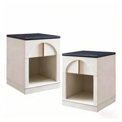 18" Arched Nightstand with Charging Station Drawer Open Shelf - Black  Arched Nightstand Charging Minimalist nightstand with soft arch drawer and gold