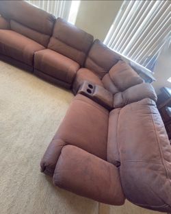 Wide Vegan Leather Power Reclining Sectional with Storage & Cup
