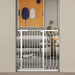 WAOWAO Extra Tall 40.55" Baby Gate Wide Pressure Mounted Walk Through Swing Auto Close Safety Black White Metal Toddler Kids Child Dog Pet Puppy Cat 