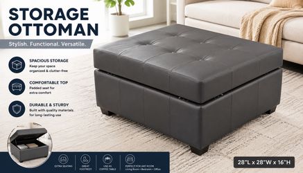28" Square Faux Leather Storage Ottoman