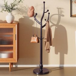 Dark Brown Wood Freestanding Coat Rack Stand
