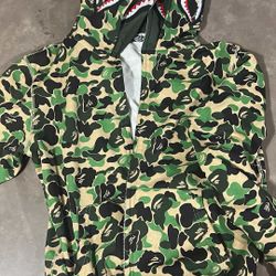 Large Green Double hooded green BAPE hoodie