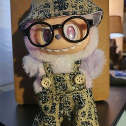 DOLL NOT INCLUDED! NEW LABUBU OUTFIT D. GOLD AND BLACK OVERALLS WITH MATCHING HAT AND BLACK GLASSES 