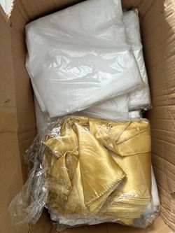 White and Gold Satin Fabric Linens Bundle