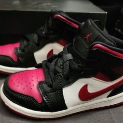 Jordan 1 Mid Shoes Kids 9c Toddler Sneakers Black Noble Red White