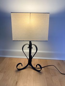 Vintage 1990’s Brutalist Style Iron Table Lamp With Rectangular Shade