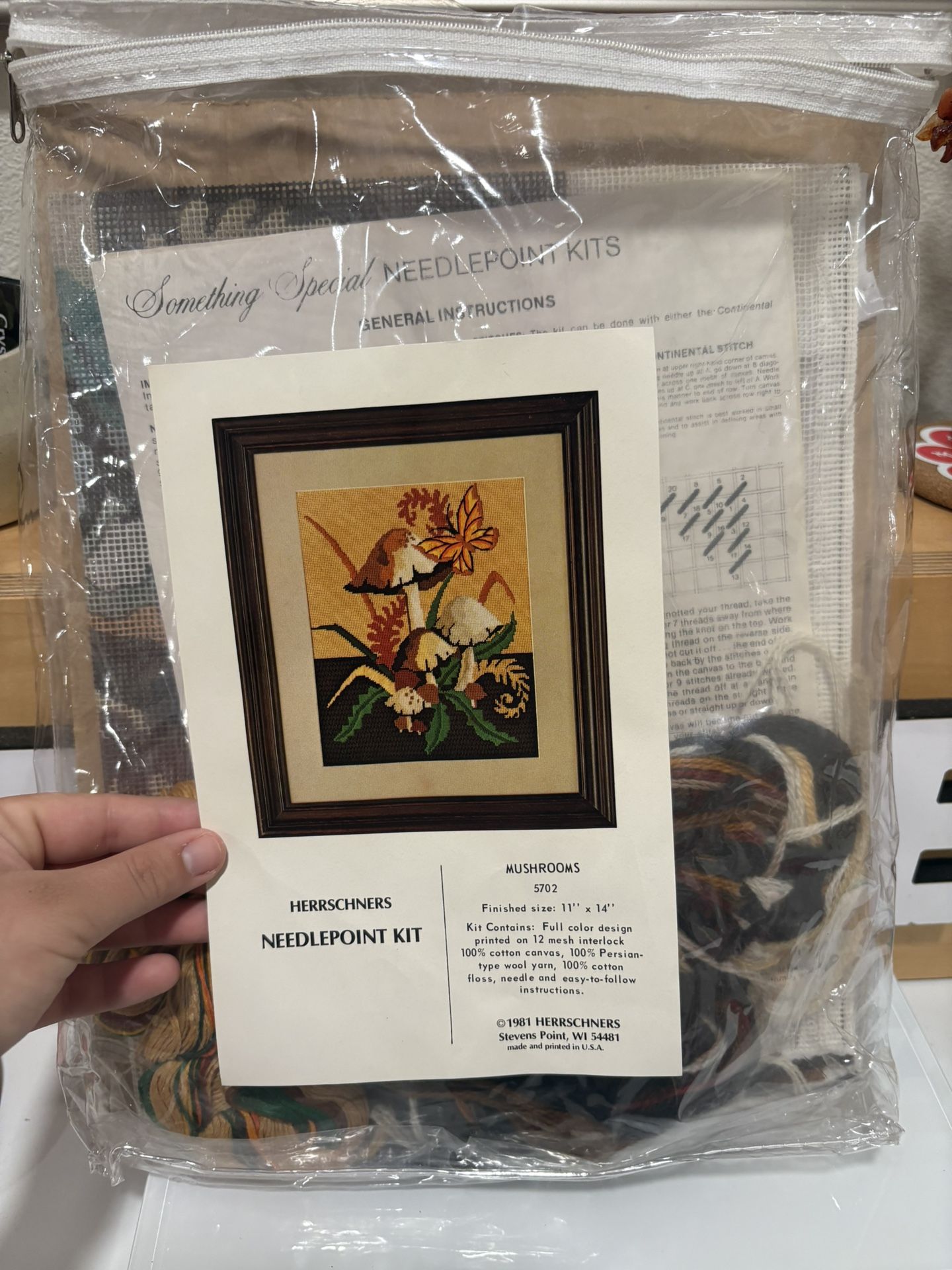 Vintage MCM Mushrooms Needlepoint Cross Stitch Kit Template