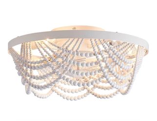Boho Ceiling Fan with Lights Flush Mount,20 Inch Bohemia White Wood Beads