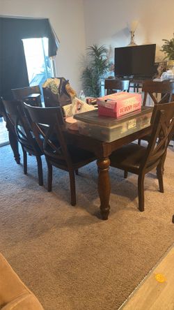 Solid Wood Dining Table Set with 6 Chairs - Dark Espresso Brown