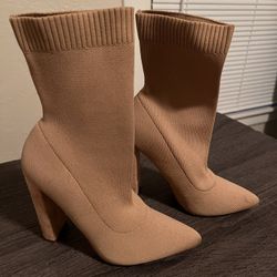 Stylish beige sock boots 